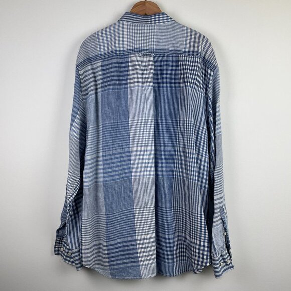 Tommy Bahama Men’s 100% Linen Long Sleeve Blue Chambray Plaid Button Down - XXL - Picture 2 of 9